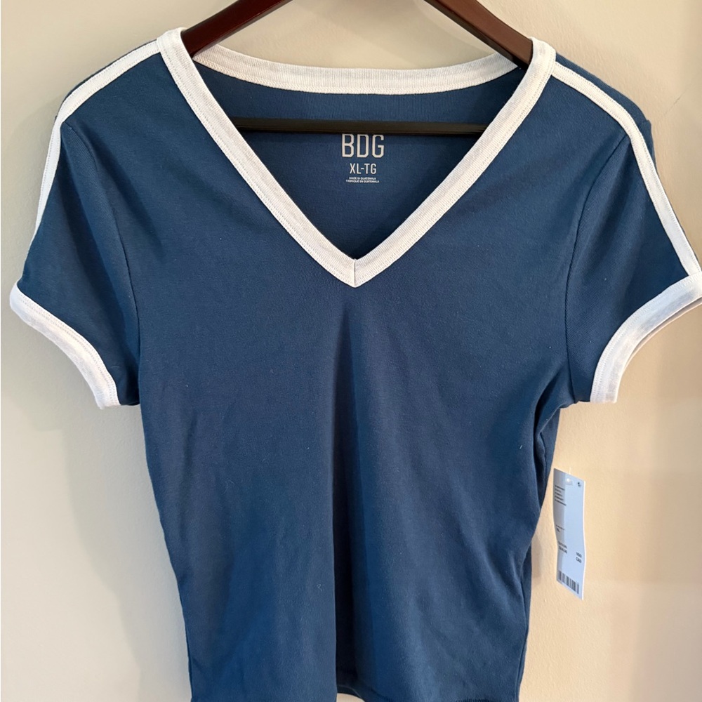 BDG Women's Too Perfect V-Neck Top Blue X-Large